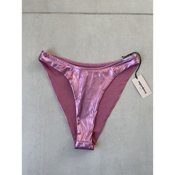 Revolve Superdown Swim Bikini Bottom Natalia Stretch Pink Metallic - Picture 1 of 9